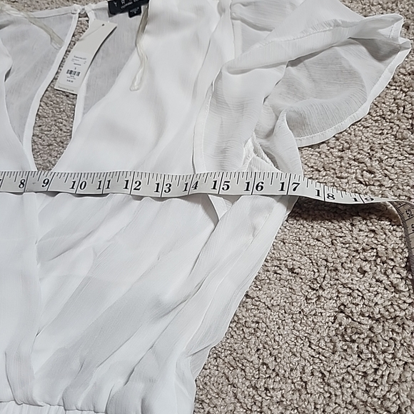 Francesca’s Mi Ami Gianne Godet White  Shiny Lined Wrap Mini Dress | Size Small. - Picture 12 of 12